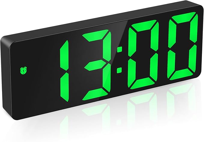 AMIR Digital Alarm Clock Large Display, LED Alarm for Bedroom, USB/Battery Powered Bedside Clock with Snooze, 12/24H, 3 Adjustable Brightness, Temperature, Electric Desk Clock for Home, Office, Green