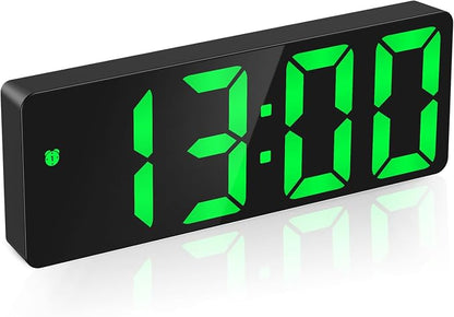 AMIR Digital Alarm Clock Large Display, LED Alarm for Bedroom, USB/Battery Powered Bedside Clock with Snooze, 12/24H, 3 Adjustable Brightness, Temperature, Electric Desk Clock for Home, Office, Green