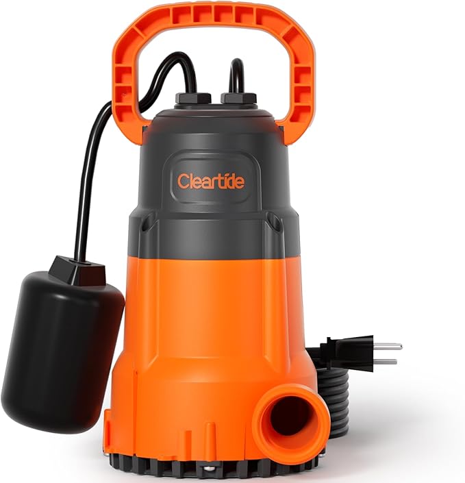 Cleartide Submersible Water Sump Pump with Float Switch, 1/2 HP 3060 GPH High Flow, Ideal for Yard and Flooded Cellar, Hot Tub, Garden Irrigation, Debris-Handling up to 3/8", 10 FT Cord