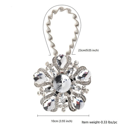 SUQ I OME Luxury Big Crystal Magnetic Curtain Tieback Holdback Clips Buckle Holder with Stretchy Wire Rope for Home Office Party Bedroom Decoration Silver
