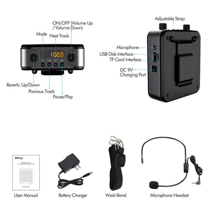 Giecy Portable Voice Amplifier, 30W 2800mAh Bluetooth Rechargeable Personal Voice Amplifier with Microphone Headset, Pa Systems Speaker for Multiple Locations Classroom, Meetings and Outdoors