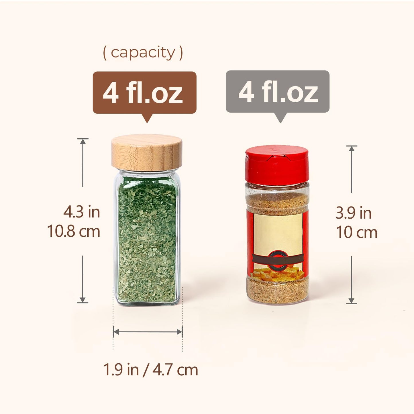 ComSaf Aesthetic Minimalist Spice Jars Set, 4 oz 24Pcs Glass Spice Containers with Labels, Bamboo Lids, 6 Extra Shaker Inserts, 93 Labels, Metal Funnel, Square Jars for Pantry Organization