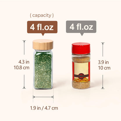 ComSaf Aesthetic Minimalist Spice Jars Set, 4 oz 24Pcs Glass Spice Containers with Labels, Bamboo Lids, 6 Extra Shaker Inserts, 93 Labels, Metal Funnel, Square Jars for Pantry Organization
