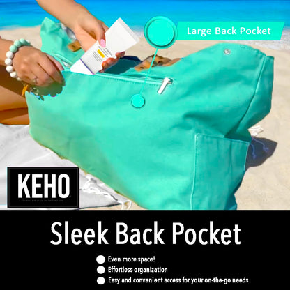 Keho Women's Fashion Trendy Beach Bag – Vegan Leather Handles, Pockets, & Waterproof/Sandproof Design - (Green)
