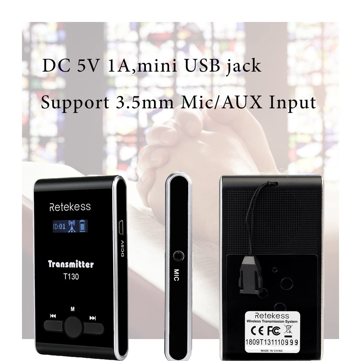Retekess T130 Church Translation System, Tour Guide Audio System, High Sound Quality Reproduction, Walking Tour Headsets for Court,School (1 Transmitter 15 Receivers and 1 USB Charger)