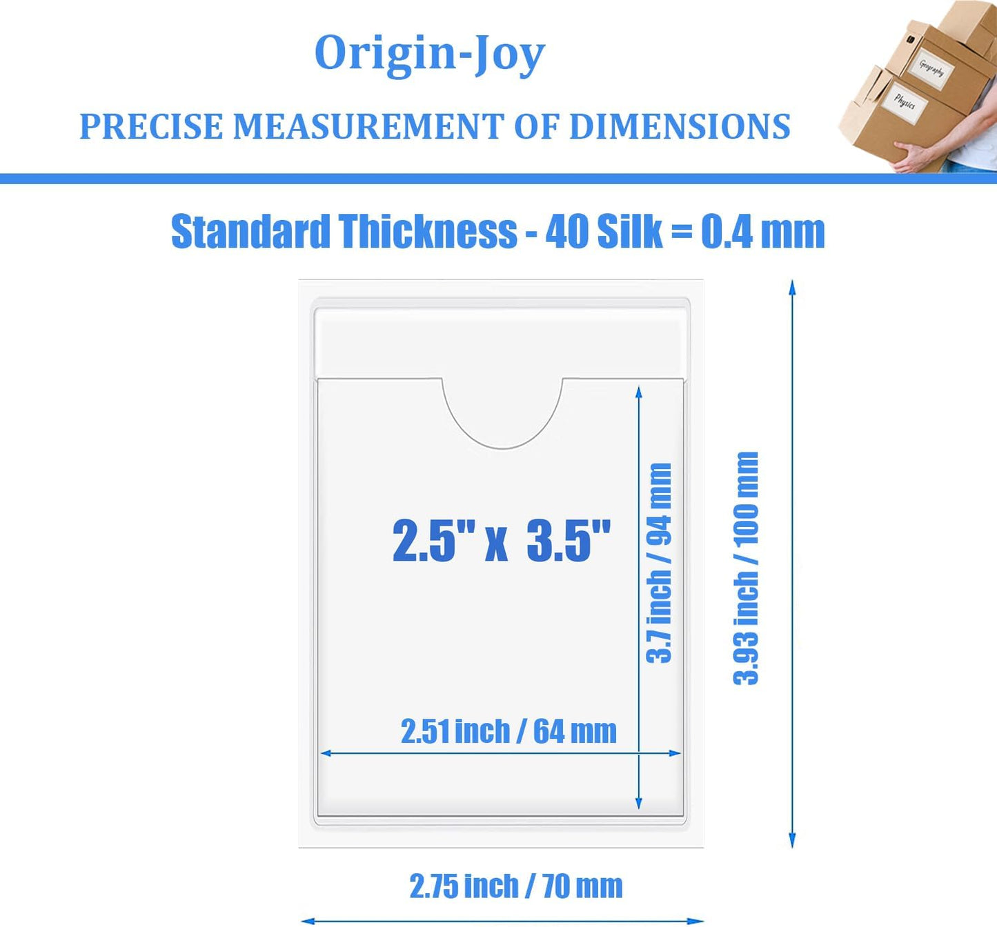 Origin-Joy 60 PCS Self Adhesive Index Card Pockets with Top Open, Clear Plastic Label Holder for Cards of Note, Library and Business, Adhesive Label Pockets & Card Holder (2.5 x 3.5 inch)