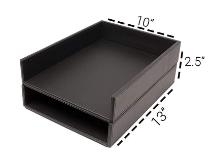 Armory by Castle - Leatherette Two Stackable Paper Trays Desk Organizer - Clutter Organizer for Home, Office, Personal, and Employee Files (Two Paper Trays - Stackable)