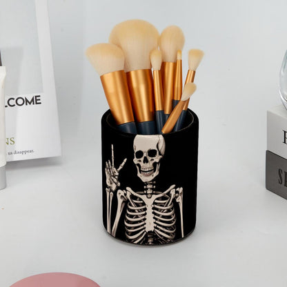 KikandKo Pen Holder For Your Desk, Leather Pencil Holder Easily Organizes All Pens and Desk Accessories, Human Skeleton Pen Cup For Your Office Decor