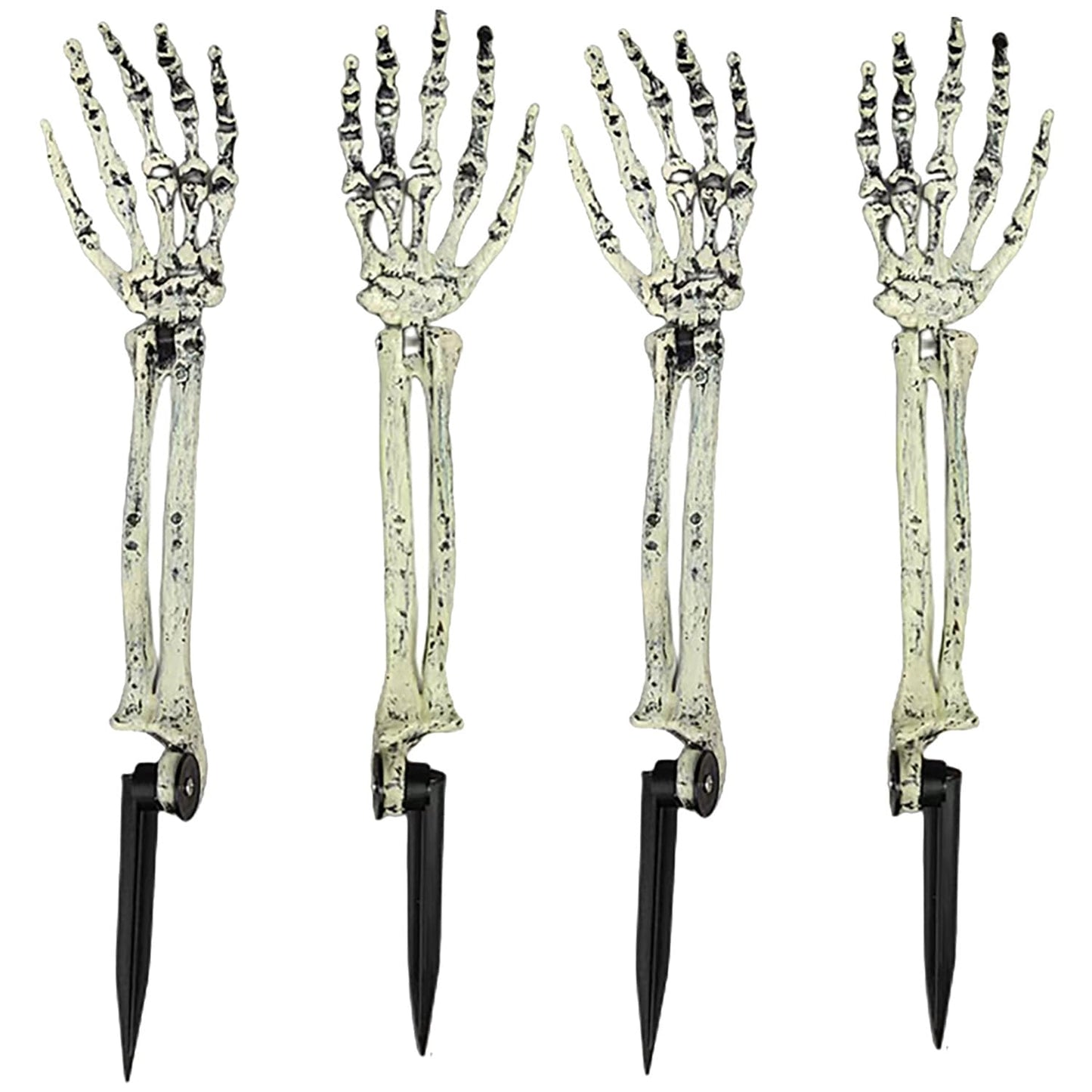 AOFOX Halloween Realistic Skeleton Stakes Zombie Ghost Arm Stake Severed Plastic Skeleton Hands Yard Signs for Lawn Stakes Garden Halloween Props Decoration(4 Pcs White&Black)