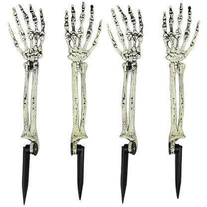 AOFOX Halloween Realistic Skeleton Stakes Zombie Ghost Arm Stake Severed Plastic Skeleton Hands Yard Signs for Lawn Stakes Garden Halloween Props Decoration(4 Pcs White&Black)