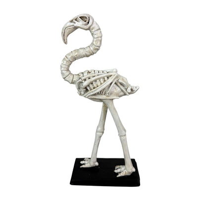 Fancy That Flamingo Skeleton Statue 12 Inch Resin Tabletop Sculpture with Distressed Bone White Finish and Black Base, Eclectic Coastal Bird Decor Accent for Shelf Desk Mantel