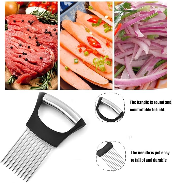 1Pc Onion Holder for Slicing, Onion Cutter for Slicing and Storage Onions, Tomato, Lemon, Eggs and Vegetables, Stainless Steel Onion Holder, Onion Slicer