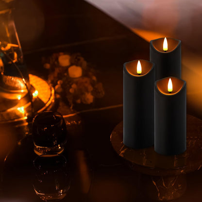 CAKETYCG 24 Pack Black Halloween Decoration Flickering Flameless Candles(D2.2 xH 5" 6" 7"), Battery Operated LED Pillar Candles with Remote Control and Timer,for Home Decor.