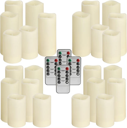 YOROXRG Set of 24 Waterproof Outdoor Flameless Candles, LED Candles with 4 Remote and Timer,(H 4" 5" 6" x D 2.2"),for Christmas,Halloween,Wedding,Festival