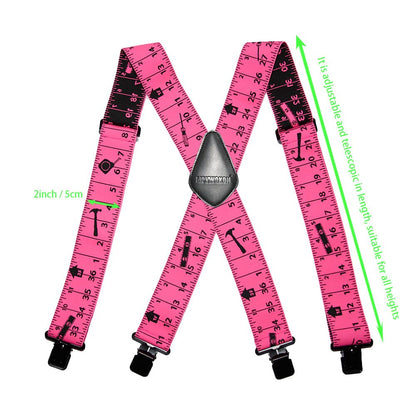 Movwokon Men's 2" Wide Heavy Duty X-Back Elastic Suspenders, Strong Metal Clips, Adjustable for Tool Belt/Carpenter(pink)