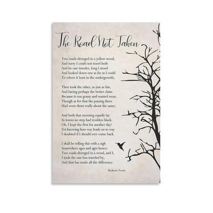 JHXNJDPOST The Road Not Taken Poster Poem Canvas Wall Art Aesthetic Decorative Painting Living Room Restaurants, Pool Halls And Hotelsstyle-5 16x24inch(40x60cm)