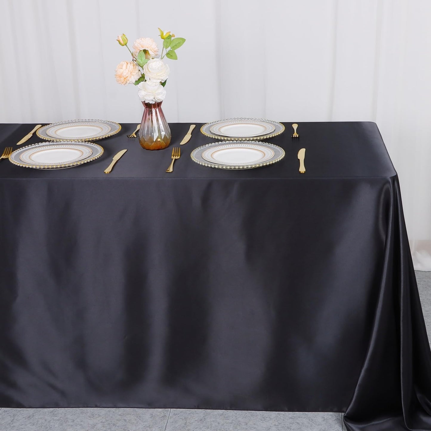 ShinyBeauty 2 Packs Satin Tablecloth 60"X102" Black Table Cloths Rectangle 6 FT Table Outdoor Tablecloths Oblong Tables Cloth Black Tablecloth Smooth Fabric Overlay for Halloween