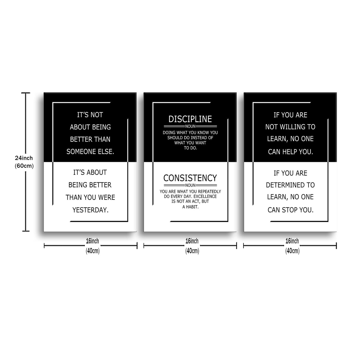 YSPCSUN Inspirational Office Decor for Men 3 Panel Framed Wall Art Success Mindset Quote Painting Large Modern Typography Canvas Pictures for Study Room Gym 48x24 Inch