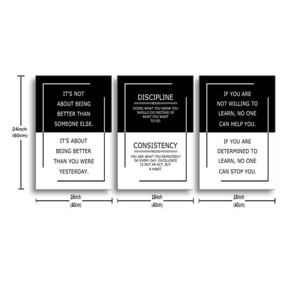 YSPCSUN Inspirational Office Decor for Men 3 Panel Framed Wall Art Success Mindset Quote Painting Large Modern Typography Canvas Pictures for Study Room Gym 48x24 Inch