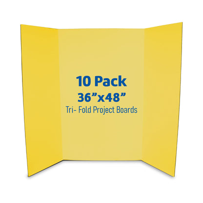 Flipside Products 36” x 48” Project Boards for Presentations, Science Fair, School Projects, Event Displays and Trifold Picture Board, Proudly Made in USA - Yellow - 10 Pack