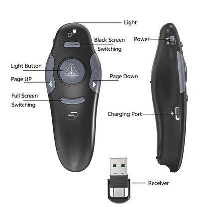 [2 Units] Presentation Clicker with 2 Cases Storage: PowerPoint Wireless Presenter Remote: USB Type C Rechargeable Red Laser Pointer Clickers Computer Project Mac PPT Slideshow Google Slide Advancer