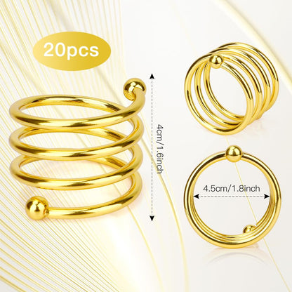 Gold Napkin Rings Set of 20, Round Metal Napkin Ring Holder, Napkin Cloth Holder Rings Gold Halloween Fall Thanksgiving Christmas Valentine Thankful Napkin Rings Coffee Dining Wedding Table Decor