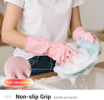 ThxToms 4 Pairs Reusable Rubber Gloves, 13" Natural Latex, 10mil Thick Heavy Duty Dishwashing & Cleaning Gloves, Non-Slip Grip, Multi-Color, Ideal for Kitchen, Bathroom, Car, & Garden Cleaning, Large