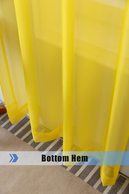 WPM Yellow Sheer Curtains 58" Wide x 63" Long 2 Panels Livingroom Window Treatment Rod Pocket Sheer Voile for Bedroom, Kitchen, Children Room Fully Stitched and Hemmed