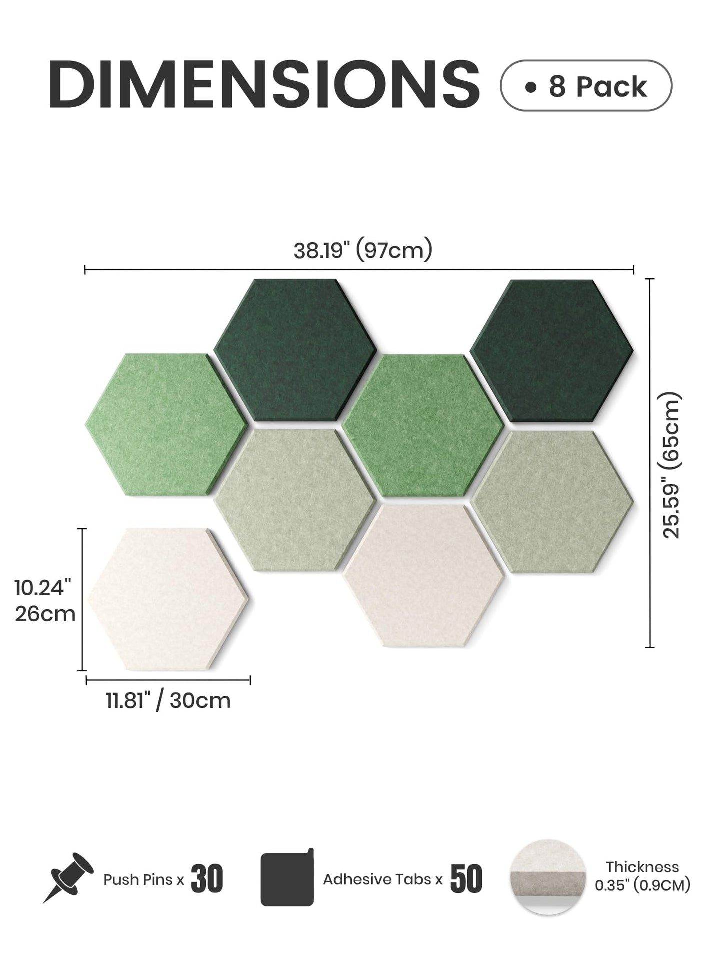 Fluxynara Hexagon Cork Board Alternative for Walls Decor-8-Pack Felt Bulletin Board Tiles,with 30 Pushpins,50 Adhesive Tabs for Office,Classrooms & Home Pin Board Felt Board-Sagewood