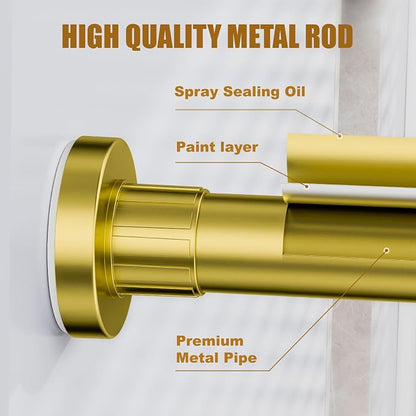 Ausemku Shower Curtain Rod 32-94 Inch Adjustable - 1 Inch Diameter Heavy Duty No drill Spring Tension Shower Rod, Non-Slip Rustproof Telescopic Rod for Bathroom, Gold