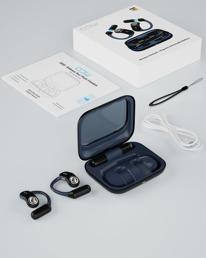 OJW Open Ear Headphones, Unlimited Power Earphones with Case & Replaceable Battery, OWS Bluetooth 5.4 Wireless Headphone with Mic, IPX7 Waterproof Headset for Sports, Compatible with iPhone & Android