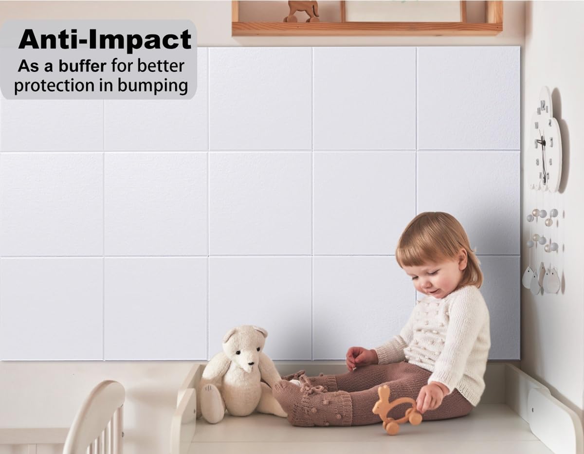 G Gamit Felt Wall Tiles Bulletin Board Large Cork Board Alternative 6 Pack 11.81”x11.81”x0.47” Felt Pin Board Tack Board with Safe Removable Adhesive Tabs for Home Office School 36x24 (White)