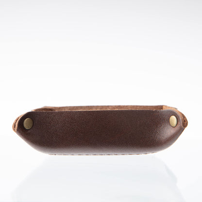 USA Handmade Premium Leather Valet Tray, Jewelry Organizer With Brass Rivets (Dark Walnut Brown, Mini)