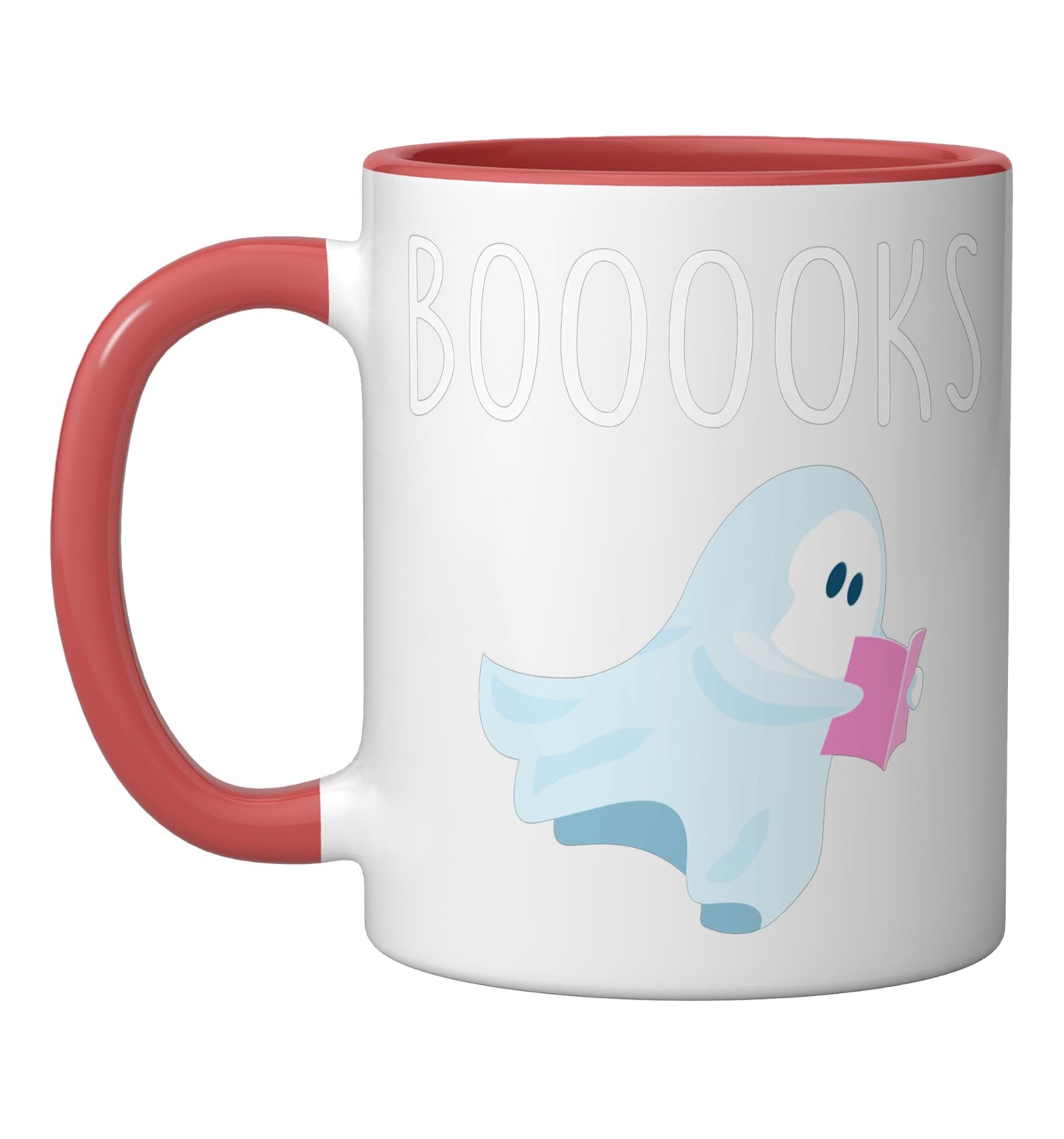 Cute Ghost Book Reading Halloween Teacher Costume Ceramic Mug, Red/White