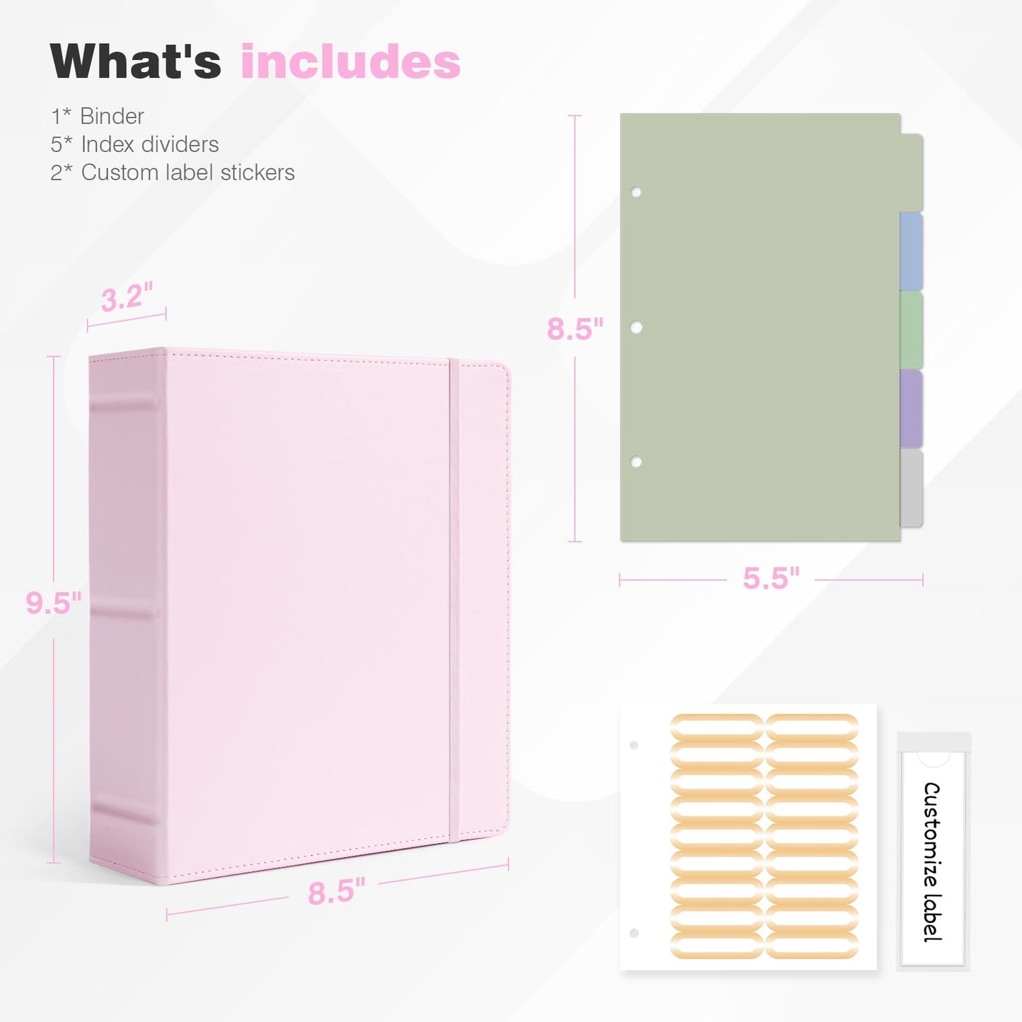 Ospelelf Leather Mini Binder A5 Vintage Hardcover 2 Inch Rings, Professional Small 3 Ring Binders Organizer Suitable for 5.5" x 8.5" Documents, Binder Dividers with Tabs, Pink