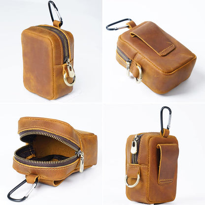 Wugebud 1 Pcs Leather Coin Pouch Keychain, Leather Mini Belt Bag,Coin Organizer, Change Holder, Leather zipper Pouch for Men & Women，Outdoor Running Sports Mini Storage Bag