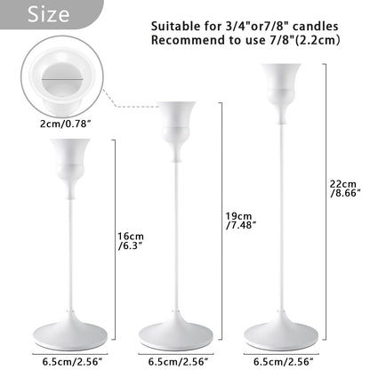 Showin Candlestick Holders White, 3 Packs Taper Candle Holder for Candlesticks, Candle Sticks Holder Decor for Home Decor