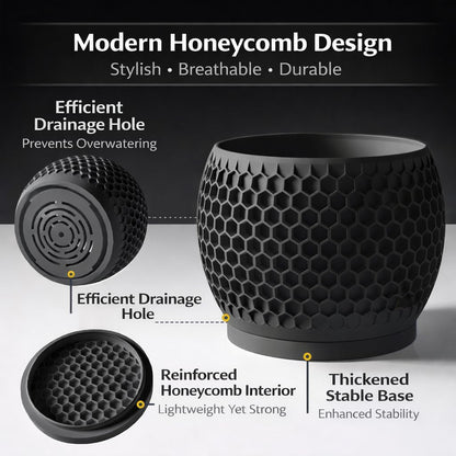 Fabix3D Plant Pots, Modern 3D Printed Honeycomb Planters for Indoor Plants, 4.7 Inch Matte Black Decorative Flower Pot for Office Desktop, Bookshelf & Home Decor, Lightweight & Durable.