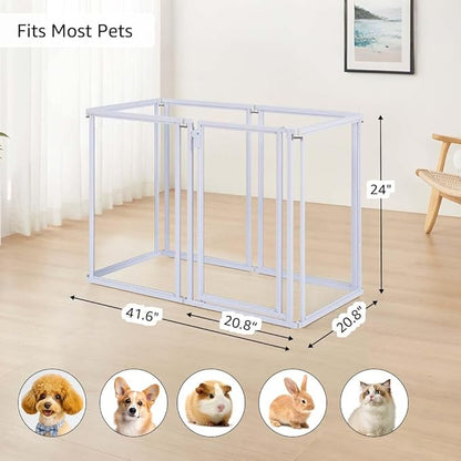 unipaws Clear Acrylic Transparent Dog Playpen, 125” Extra Wide 6 Panels Freestanding Walk Through Dog Gate, Foldable Pet Pen Whelping Cage for Puppy Cats