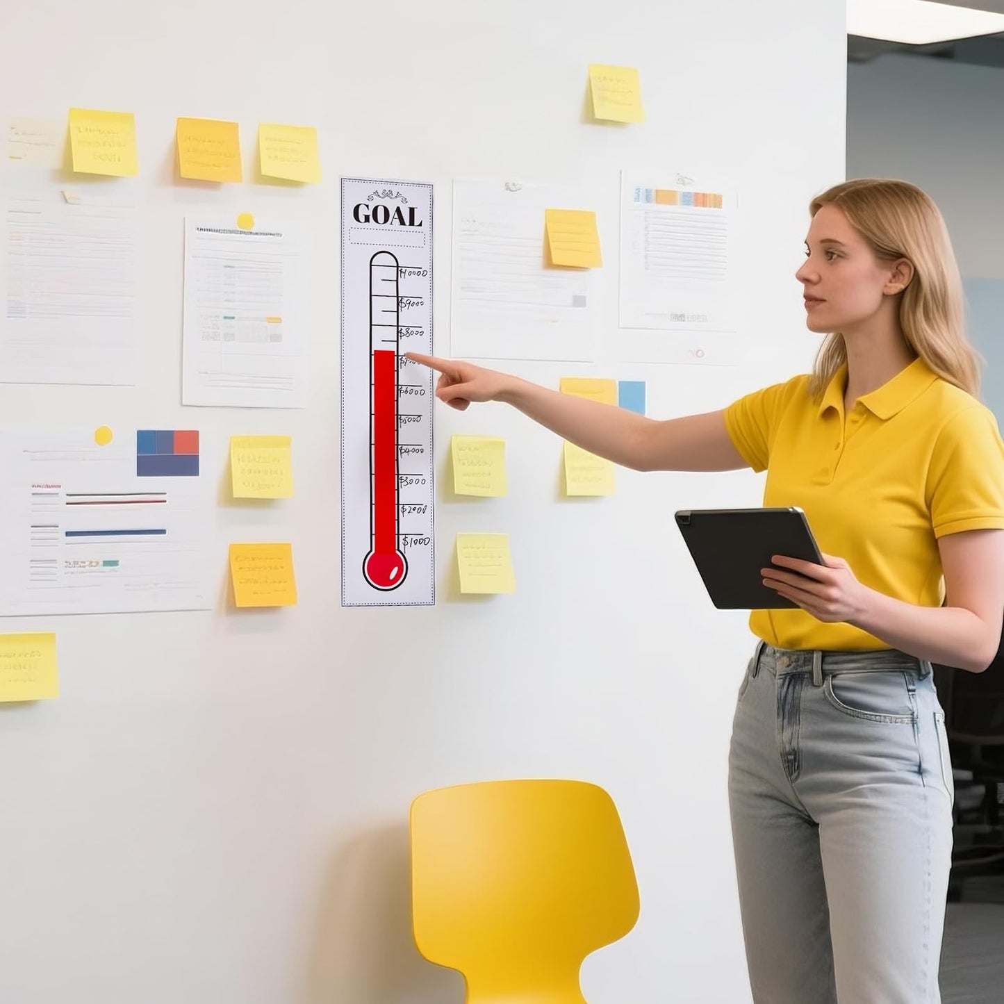 Goal Setting Fundraising Thermometer - 2 Pcs 48" x 11" Dry Erase Self-Adhesive Goal Tracker: Ideal for Charities, Non-Profit, Community & Office Fundraisers, Events & Projects