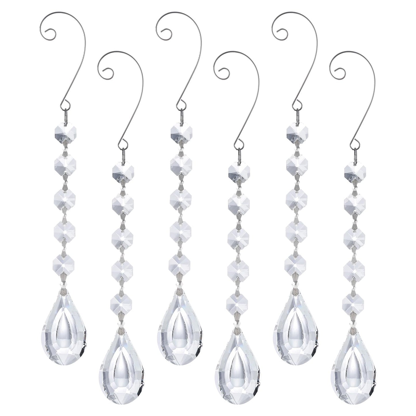 Sun Catchers with Crystals, 6Pcs Hanging Crystals Suncatchers for Windows, Clear Suncatchers Prisms Glass Pendant for Chandeliers, Garden, Christmas Tree Decor