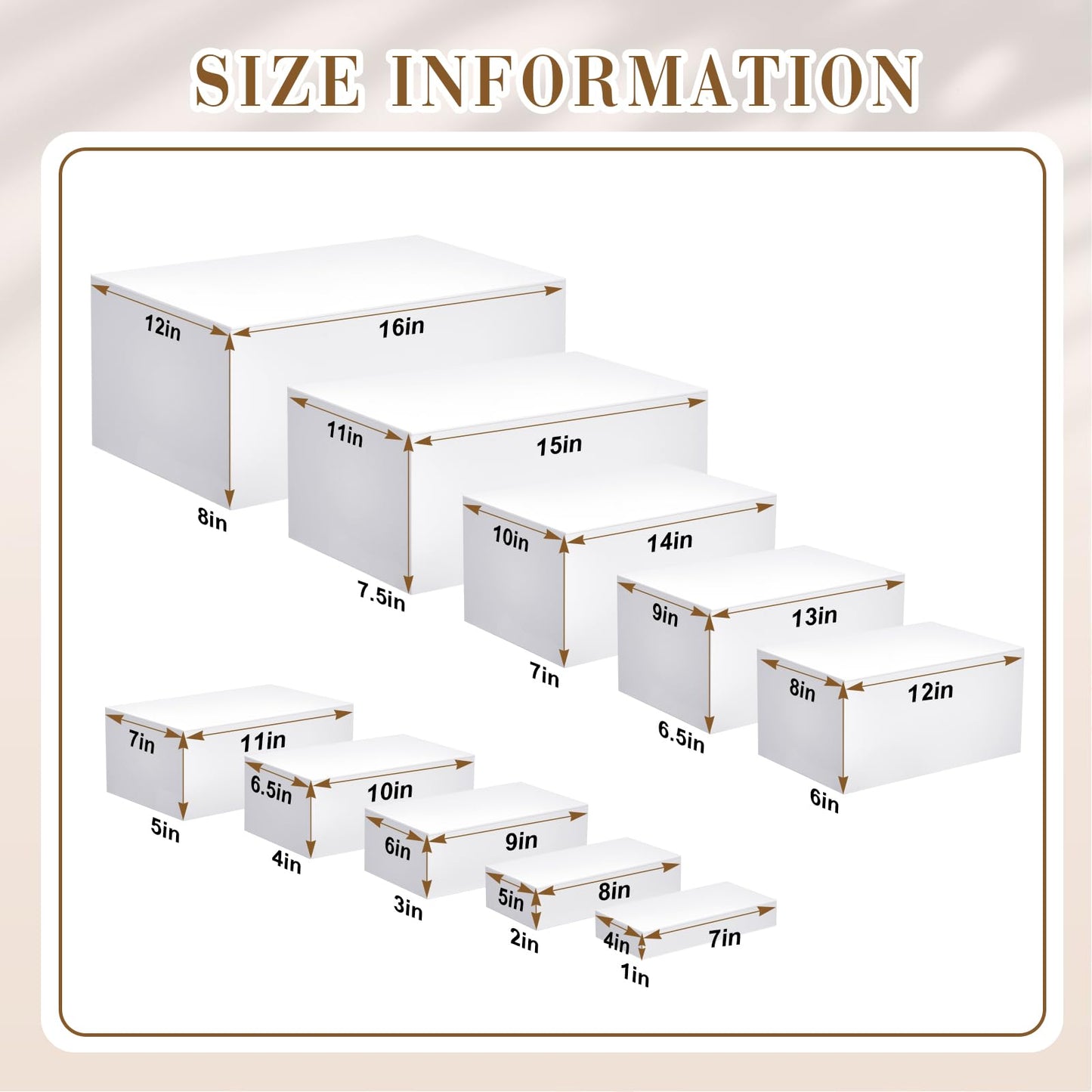 Leinuosen 10 Pcs Extra Large Acrylic Buffet Risers for Food Display Stands Box, Rectangle Catering Dessert Table Risers Decorative 7 to 16 Inch, Hollow Bottom for Weeding Brunch Party Supplies(White)
