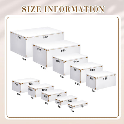 Leinuosen 10 Pcs Extra Large Acrylic Buffet Risers for Food Display Stands Box, Rectangle Catering Dessert Table Risers Decorative 7 to 16 Inch, Hollow Bottom for Weeding Brunch Party Supplies(White)