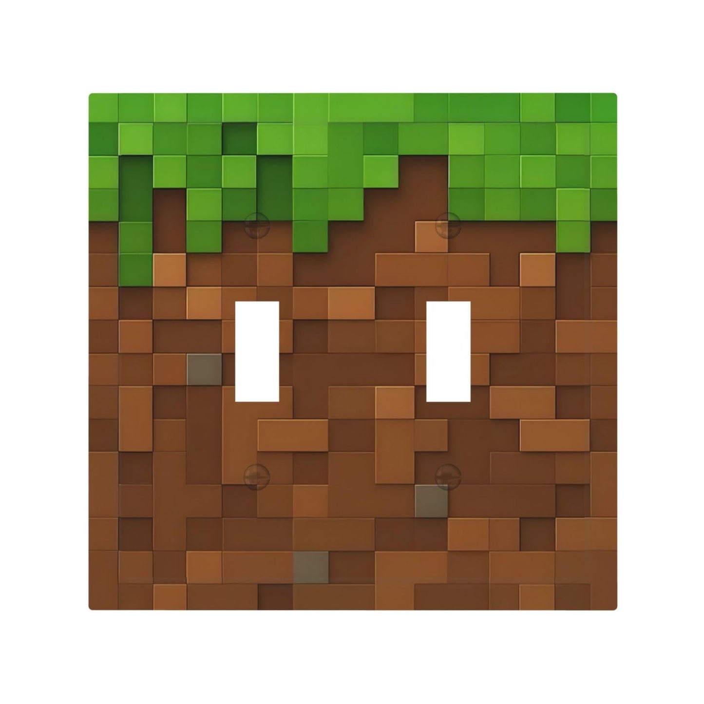 Pixel Style Gamer Themed Grass Block Decorative Switch Plates 2 Gang Double Toggle Outlet Light Switch Cover Wall Plate Electrical Faceplate for Kids Room Office Home Decor