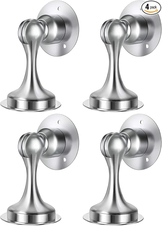 WINONLY Door Stopper, 4 Pack Magnetic Door Stop, Stainless Steel, Magnetic Door Catch, 3M Double-Sided Adhesive Tape, No Drilling, Screws for Stronger Mount, Hold Your Door Open, 4 Pack for Wide Doors