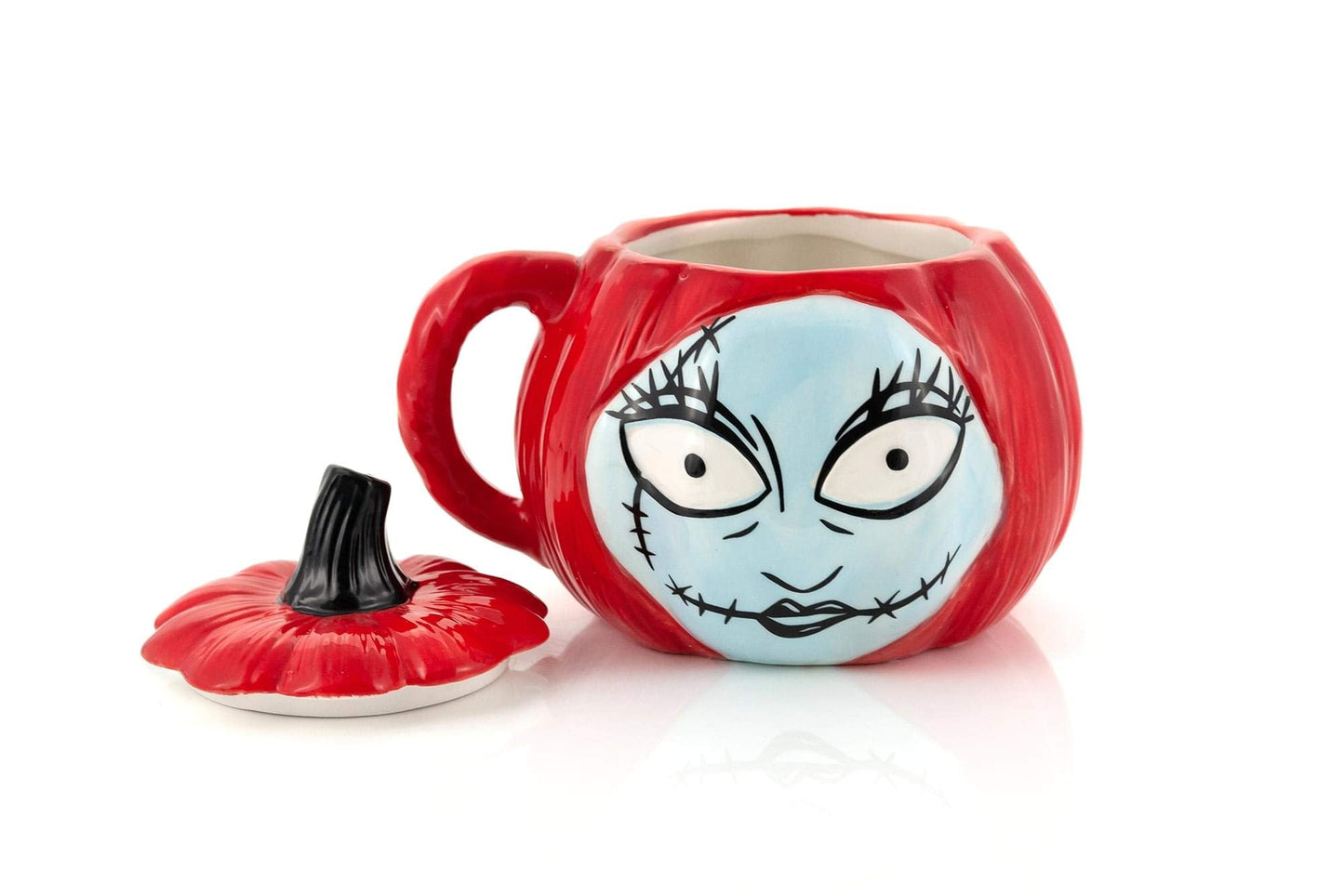 Nightmare Before Christmas Sally Pumpkin-Shaped Sculpted 26 Oz Ceramic Mug With Lid & Handle - Fun Novelty Gift Idea Inspired by Tim Burton’s Creepy Stop-Motion Animated Musical Fantasy Film