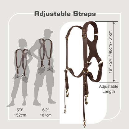 4J LEDR Camera Harness for 2 Cameras,Dual Shoulder Leather Camera Strap for DSLR/SLR,Full Grain Leather Harness,Multi Double Camera Gear Strap,Double Camera Harness for Photographers,Brown