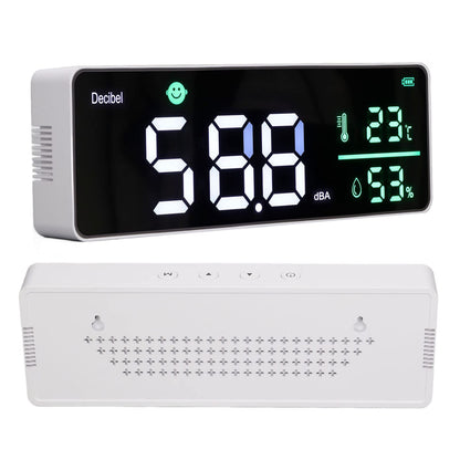 Decibel Meter, Wall Hanging Sound Level Meter, Noise Decibel Meter, 3 in 1 Noise Temperature Humidity Meter, 30 to 130dB Range, with 11in Large LED Display Screen, for Classroom