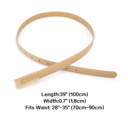 BAOKELAN Women Leather Belt Skinny Waist Belts for Dress Thin Waist Belt with Gold Buckle for Jeans Pants Apricot 120CM/47.2IN