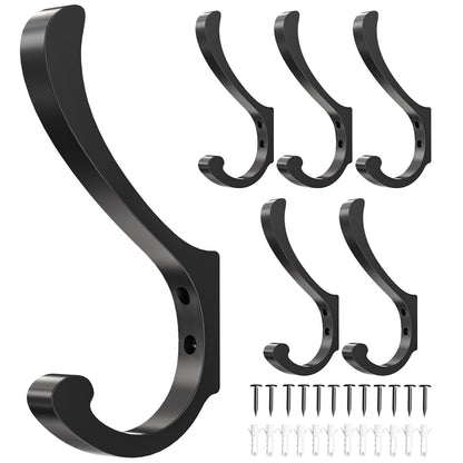Hanging Coat Hooks Wall Mount - Heavy Duty (30LB), Large Coat Hanger Wall Hangers, Metal Hooks For Towels, Backpacks, Hats, Jackets, Keys, Bags, Robes, Dog Leashes (6 Pack)